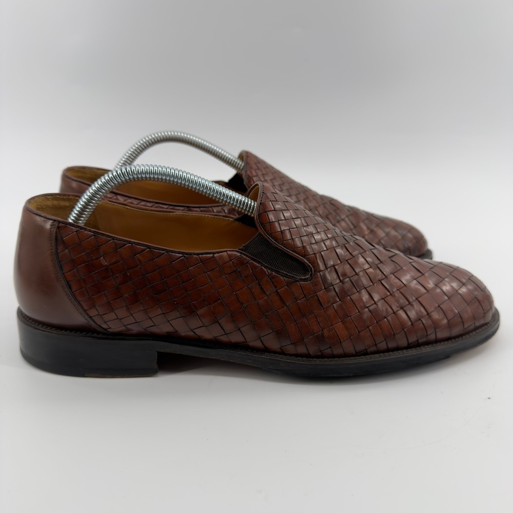 Mezlan Mens 9.5 Woven Leather Loafers Brown Slip On Shoes Spain